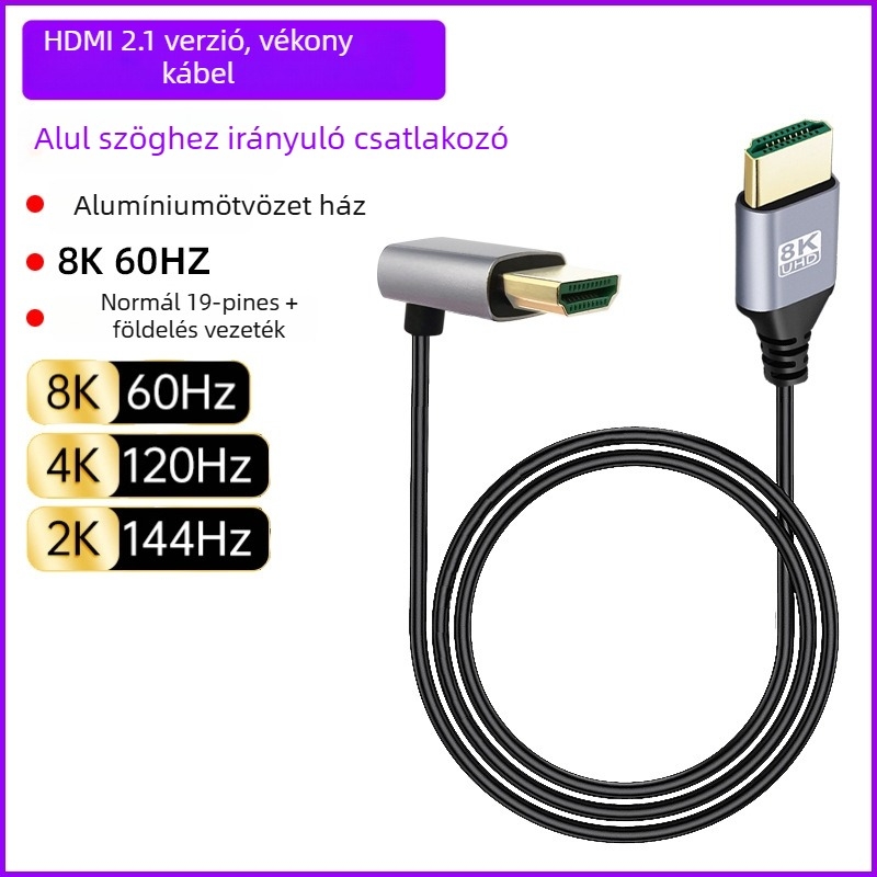 HDMI–HDMI hajlított kábel, többirányú hajlítás (fel/le/balra/jobbra), verzió 2.1, 8K-támogatás, hossz 1 m