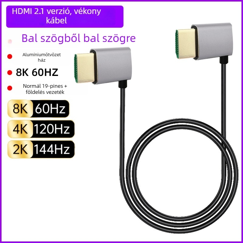 HDMI–HDMI hajlított kábel, többirányú hajlítás (fel/le/balra/jobbra), verzió 2.1, 8K-támogatás, hossz 1 m