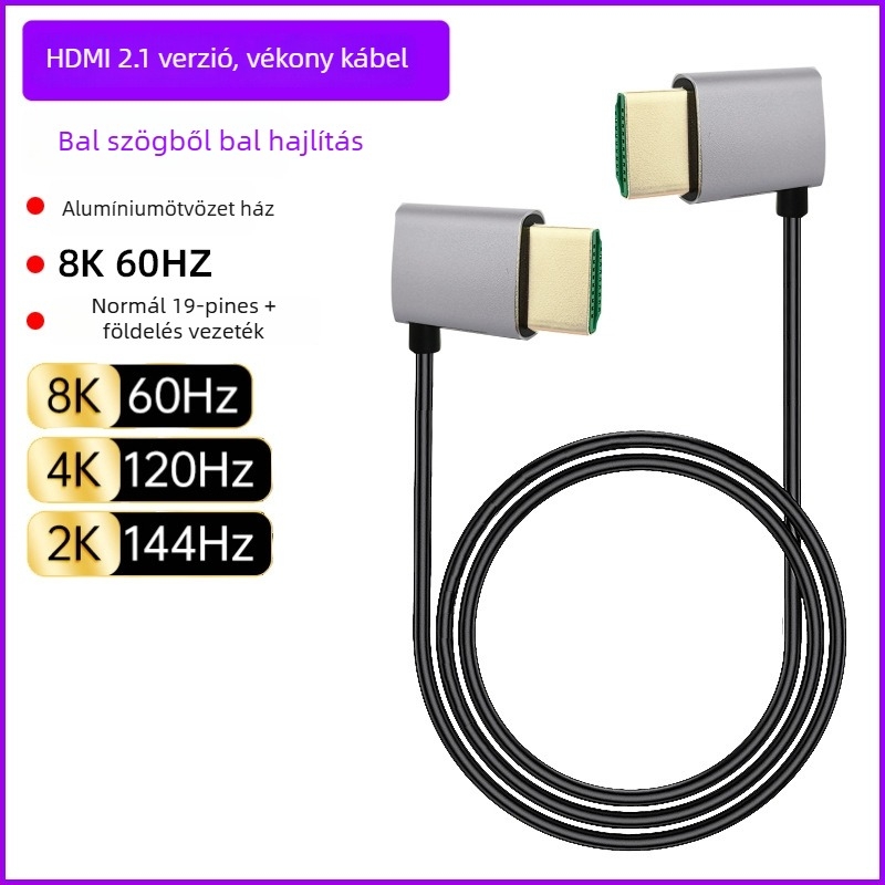 HDMI–HDMI hajlított kábel, többirányú hajlítás (fel/le/balra/jobbra), verzió 2.1, 8K-támogatás, hossz 1 m