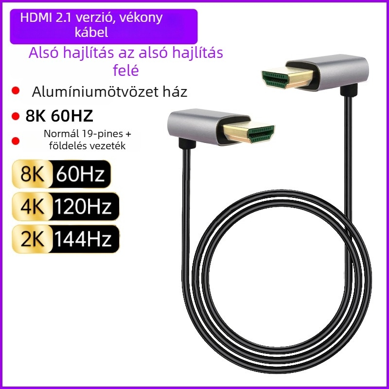 HDMI–HDMI hajlított kábel, többirányú hajlítás (fel/le/balra/jobbra), verzió 2.1, 8K-támogatás, hossz 1 m