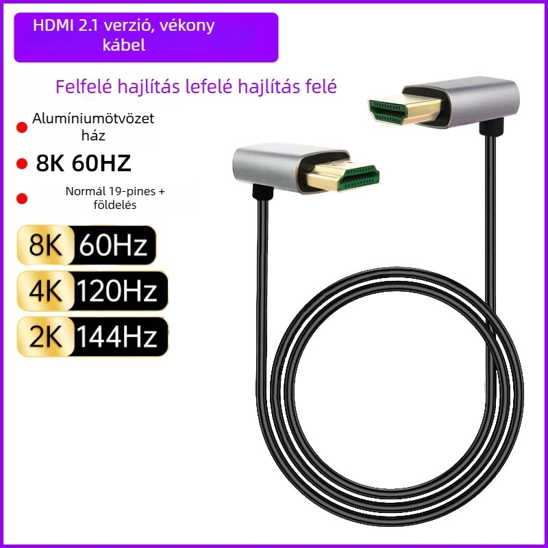 HDMI–HDMI hajlított kábel, többirányú hajlítás (fel/le/balra/jobbra), verzió 2.1, 8K-támogatás, hossz 1 m