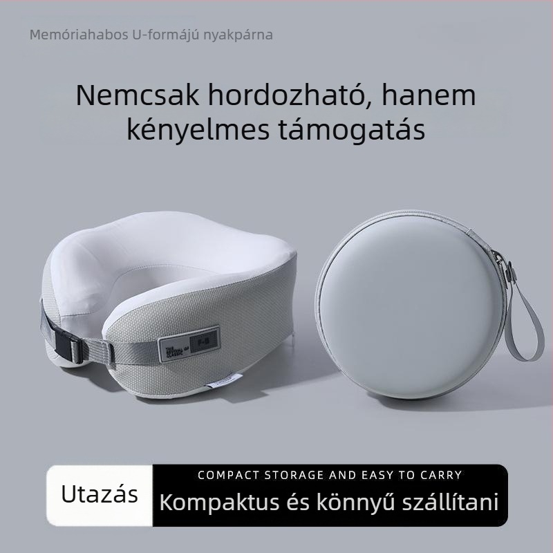 Memóriahabos U-alakú nyakpárna – utazáshoz és irodába, poliészter huzattal, hordozható