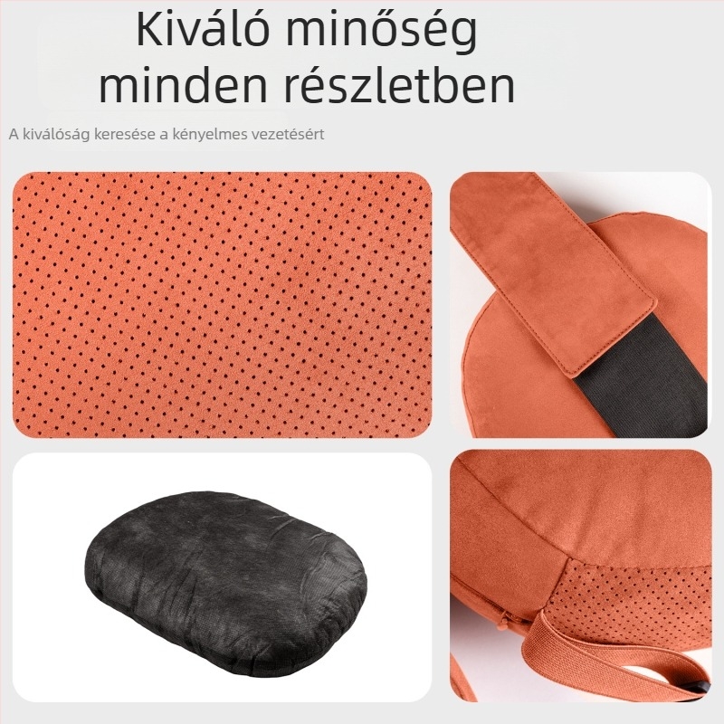 Autófejtámasz párna nyaki védelemmel és ágyéki támogató – univerzális illeszkedés, őz bőrből készült külső, biokoton töltet, minden évszakban, eredeti stílus