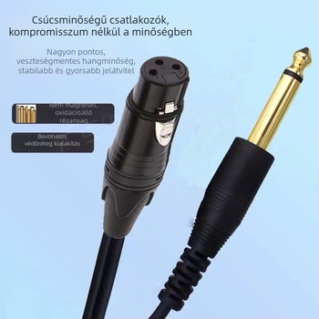 6,35 mm-es mikrofonkábel XLR-hez, kettős vezető, XLR női csatlakozó, nikkelített, ROHS