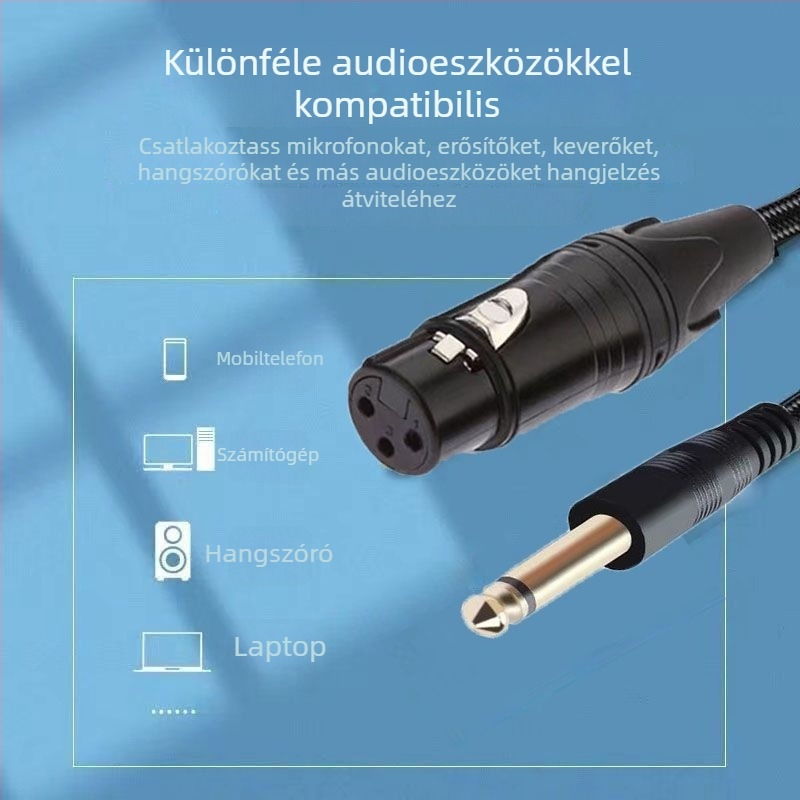 6,35 mm-es mikrofonkábel XLR-hez, kettős vezető, XLR női csatlakozó, nikkelített, ROHS
