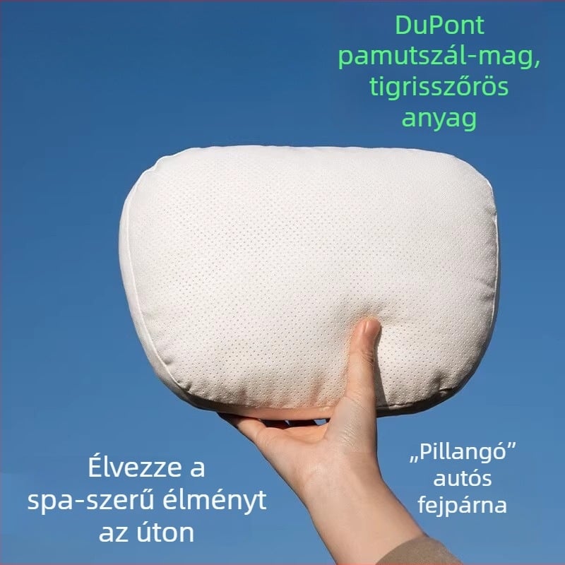 Autós fej- és nyakpárna Dupont bio-fleece töltettel, velúr bevonattal, geometriai mintázat, deréktámasz, egész évben használható, egyszerű stílus