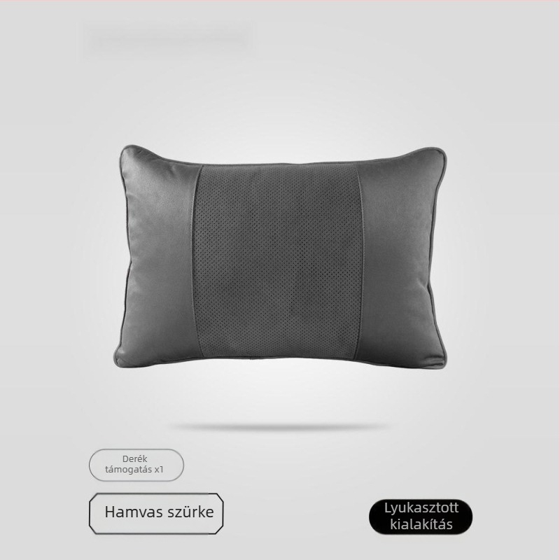 Autós fej- és nyakpárna Dupont bio-fleece töltettel, velúr bevonattal, geometriai mintázat, deréktámasz, egész évben használható, egyszerű stílus