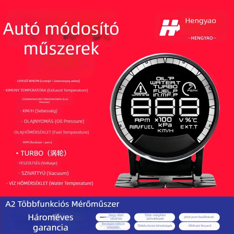 LED kijelző autó műszerhez, Hengyao, 12V műanyag ház, OBD független telepítés