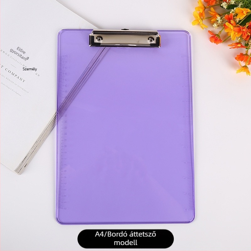 Irodai műanyag klipboard PS anyagból, A4 kompatibilis, rögzítő méret 120×30 mm, lemez vastagsága 1,8 mm