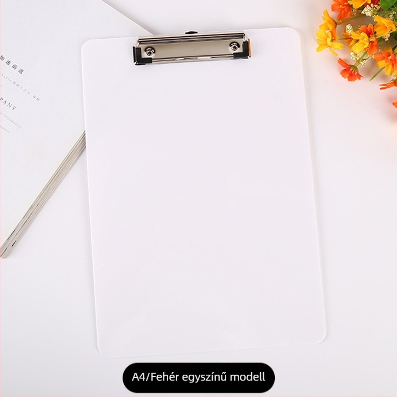 Irodai műanyag klipboard PS anyagból, A4 kompatibilis, rögzítő méret 120×30 mm, lemez vastagsága 1,8 mm