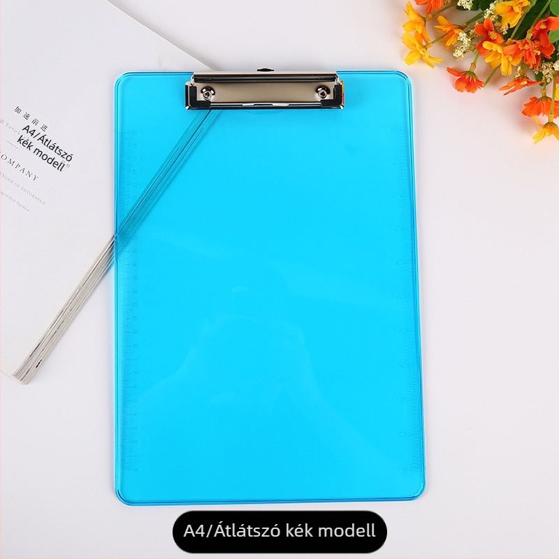Irodai műanyag klipboard PS anyagból, A4 kompatibilis, rögzítő méret 120×30 mm, lemez vastagsága 1,8 mm