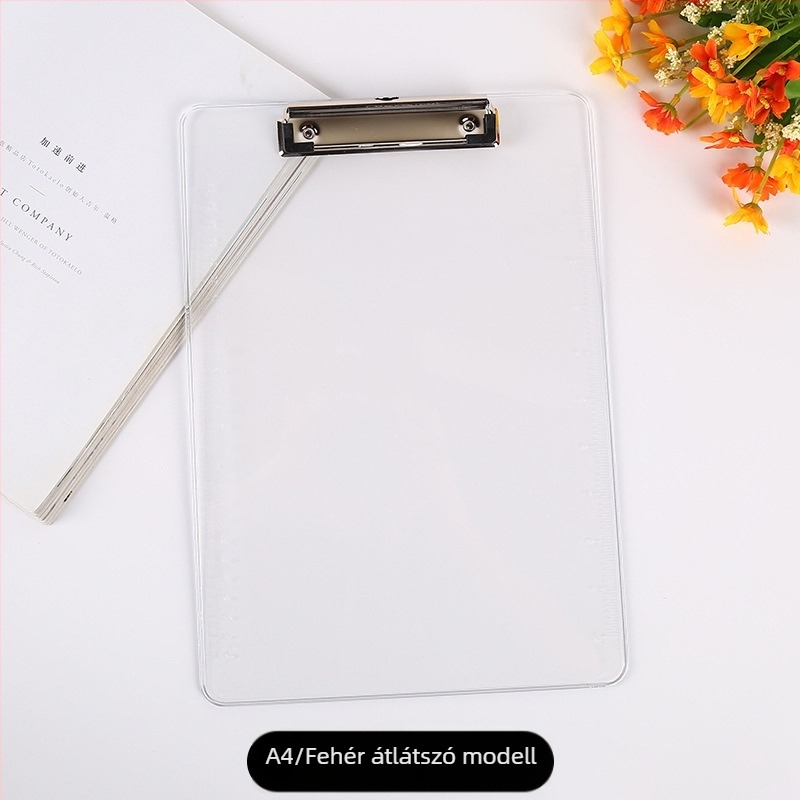Irodai műanyag klipboard PS anyagból, A4 kompatibilis, rögzítő méret 120×30 mm, lemez vastagsága 1,8 mm