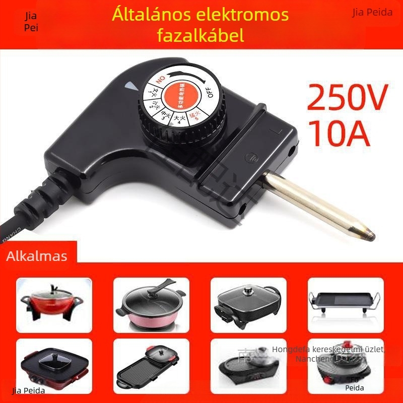 Koreai stílusú multifunkciós elektromos forró fazék, tápkábel hárompontos csatlakozóval, hőmérséklet-szabályozó kábel a fazékhoz és grill serpenyőhöz