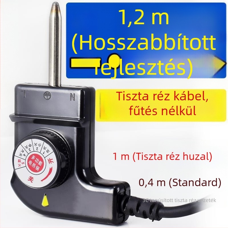 Koreai stílusú multifunkciós elektromos forró fazék, tápkábel hárompontos csatlakozóval, hőmérséklet-szabályozó kábel a fazékhoz és grill serpenyőhöz