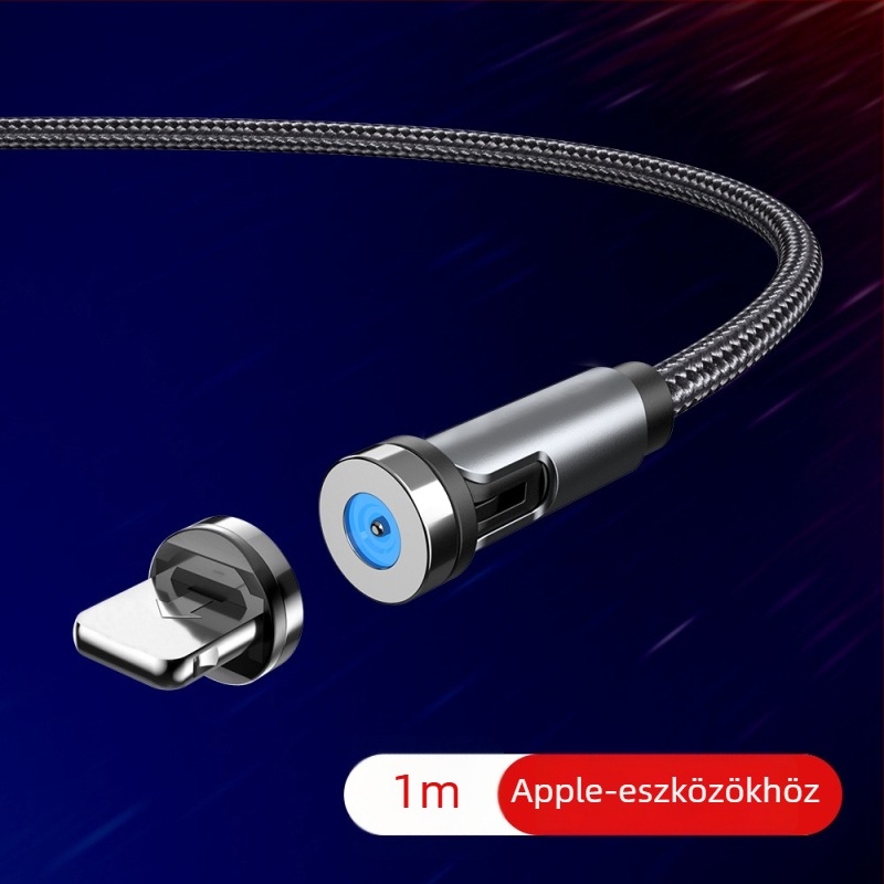 540°-os forgó mágneses adatkábel Lightning, Micro USB és Type-C csatlakozókkal, gyors töltés 2A-ig, fonott kialakítás
