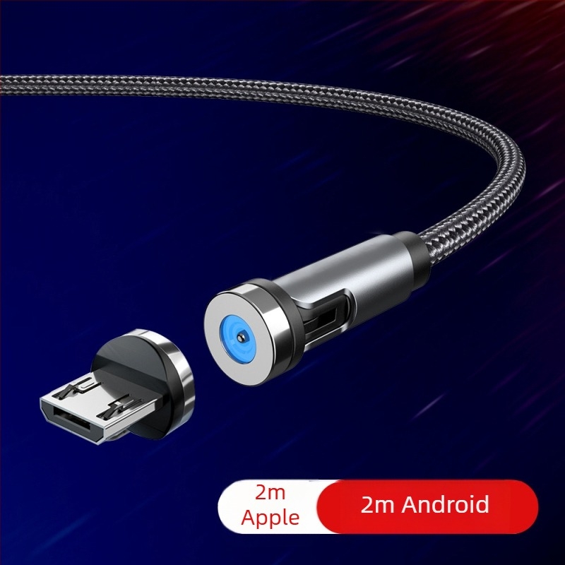 540°-os forgó mágneses adatkábel Lightning, Micro USB és Type-C csatlakozókkal, gyors töltés 2A-ig, fonott kialakítás