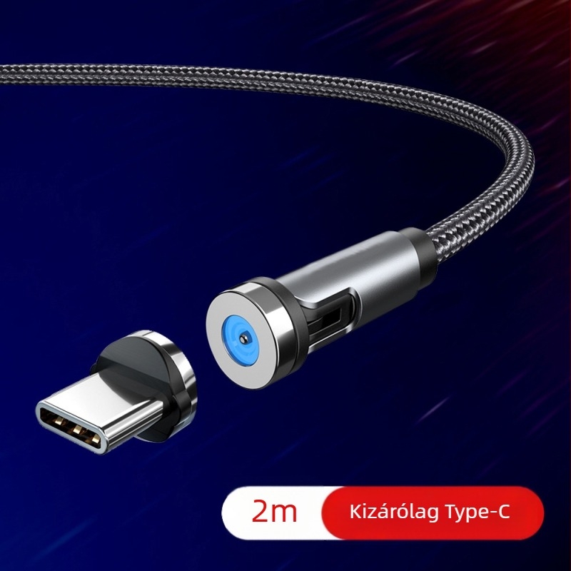 540°-os forgó mágneses adatkábel Lightning, Micro USB és Type-C csatlakozókkal, gyors töltés 2A-ig, fonott kialakítás