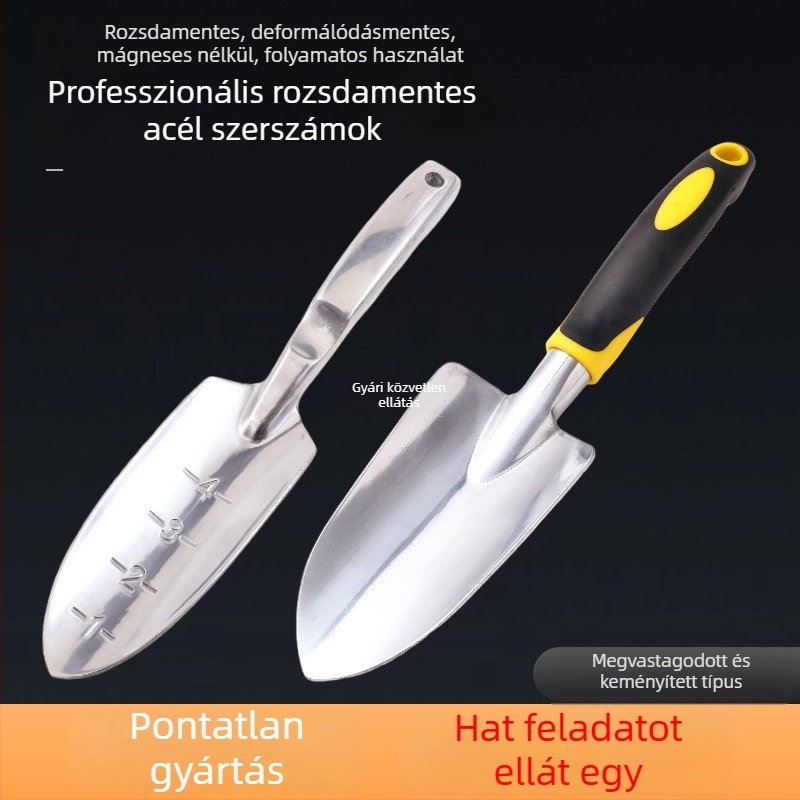 Rozsdamentes acélból készült, megerősített kerti ásó - ültetésre és strandhoz - három darabos készlet