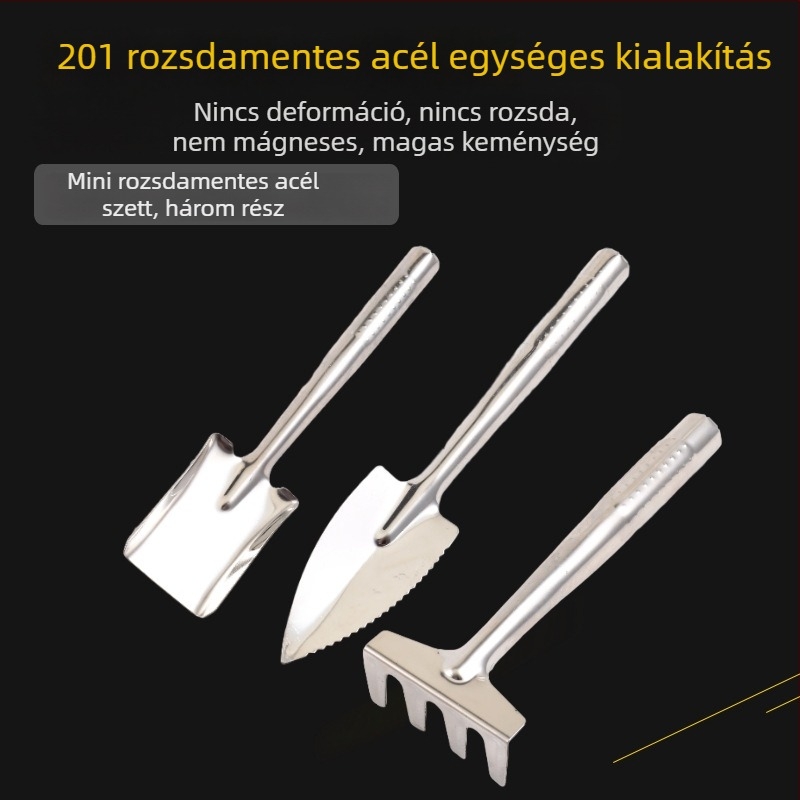 Rozsdamentes acélból készült, megerősített kerti ásó - ültetésre és strandhoz - három darabos készlet