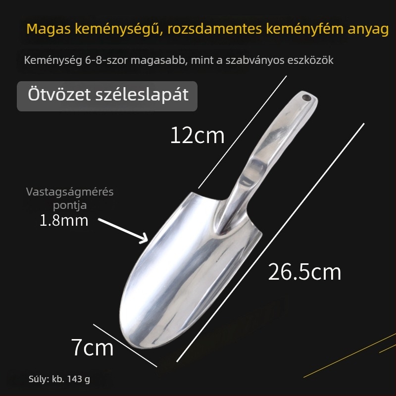 Rozsdamentes acélból készült, megerősített kerti ásó - ültetésre és strandhoz - három darabos készlet