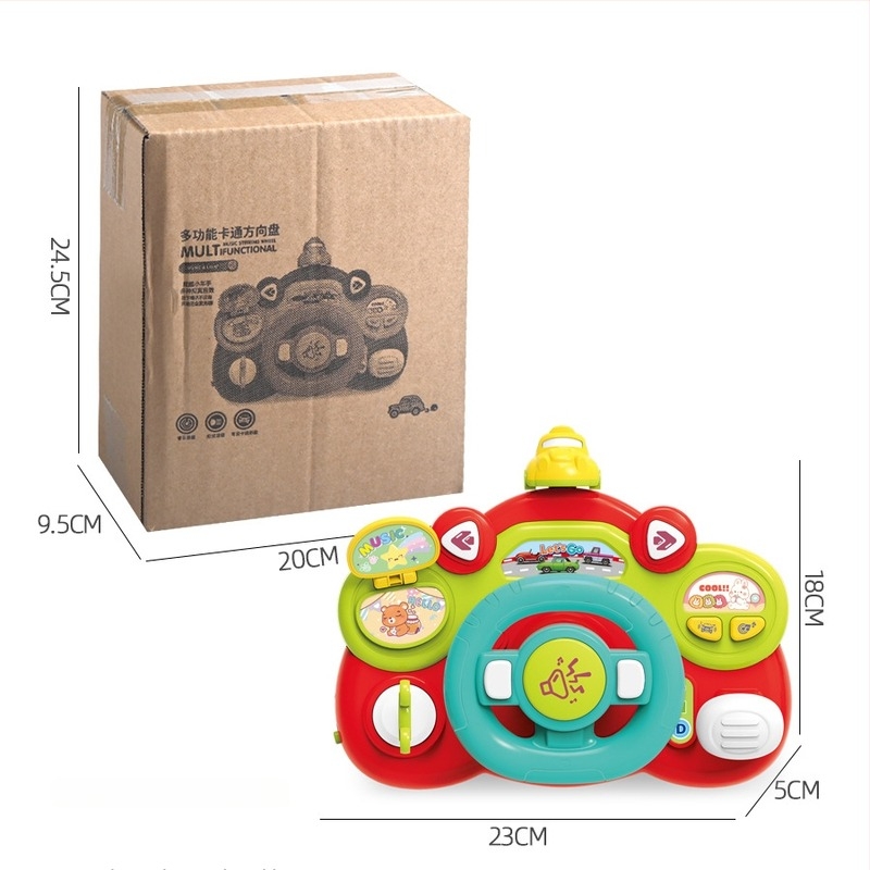 Gyermekeknek szóló edukációs elektromos kormánykerék játék – ko-pilóta simulációval, világítással és zenével, babakocsira akasztható, 0–3 éveseknek