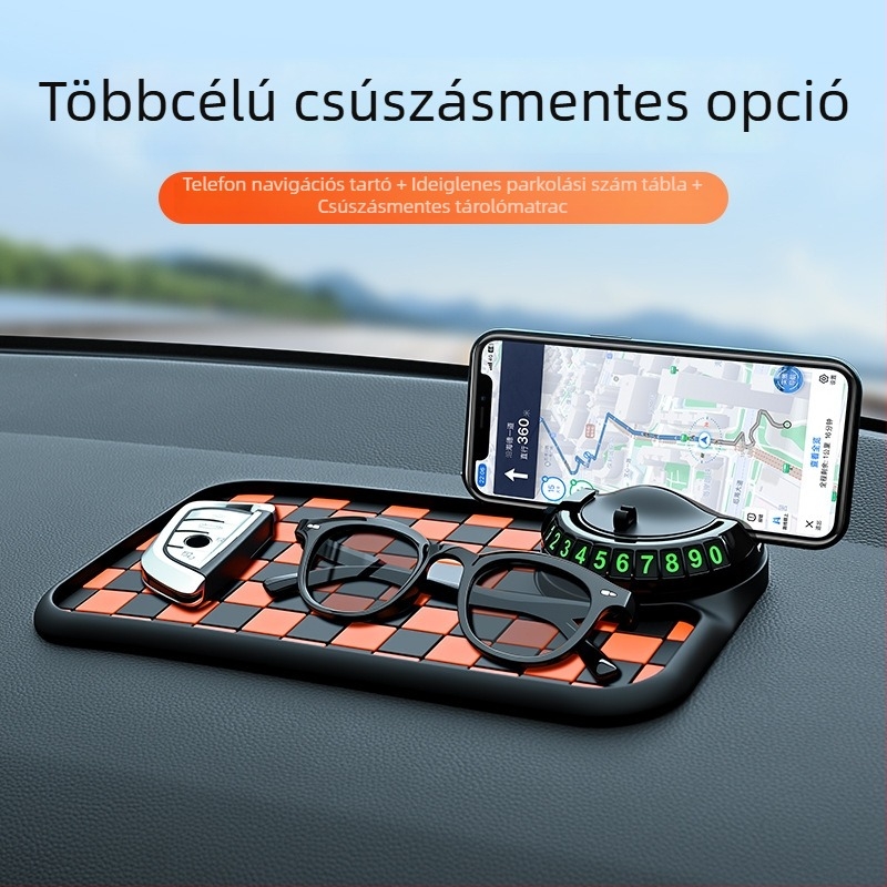 Baviss Többfunkciós csúszásmentes autómatrac telefontartóval és ideiglenes parkolótáblával, PVC (Termékkód: B-61)