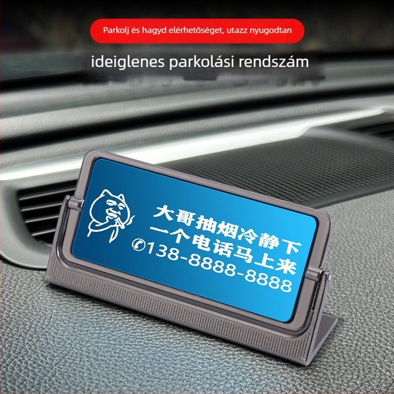 Fém lézergravírozott ideiglenes parkolási jel telefonszámmal; új modell; logó nyomtatás lehetséges
