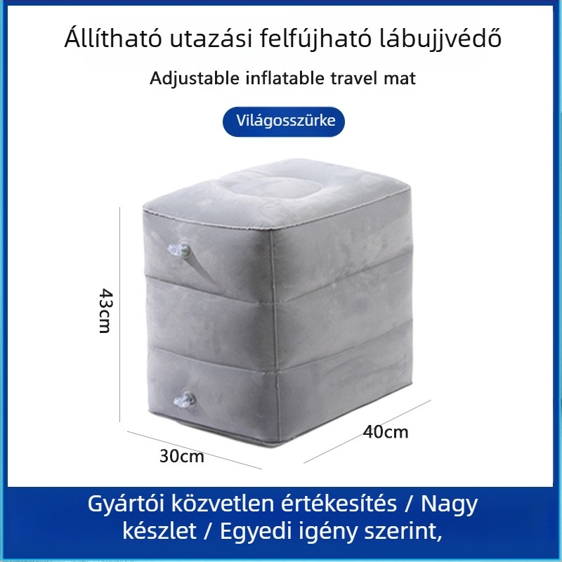 Bridgeon ZJM-AY030 hordozható felfújható lábtámasz PVC filc bevonattal, vastagság 0,45 mm, méretek 42×30×32 cm, tömeg 330–600 g