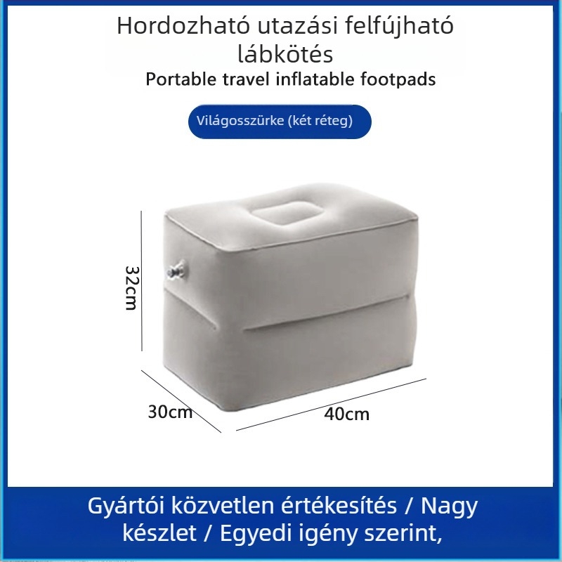 Bridgeon ZJM-AY030 hordozható felfújható lábtámasz PVC filc bevonattal, vastagság 0,45 mm, méretek 42×30×32 cm, tömeg 330–600 g