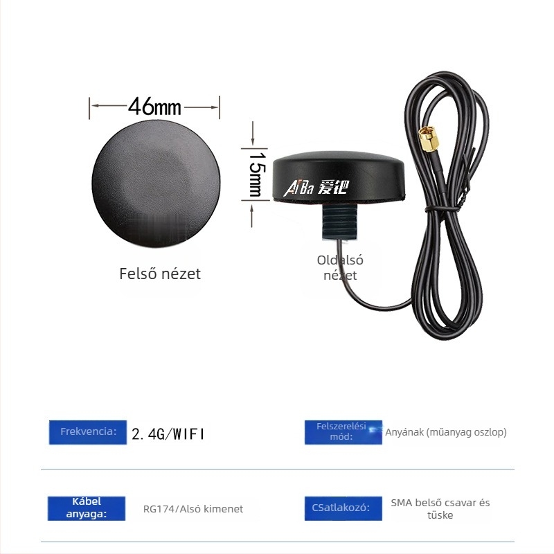 Beidou GPS szekrényantenna aktív LNA-val, 3V/5V tápegység, SMA csatlakozó, kerek gomba forma