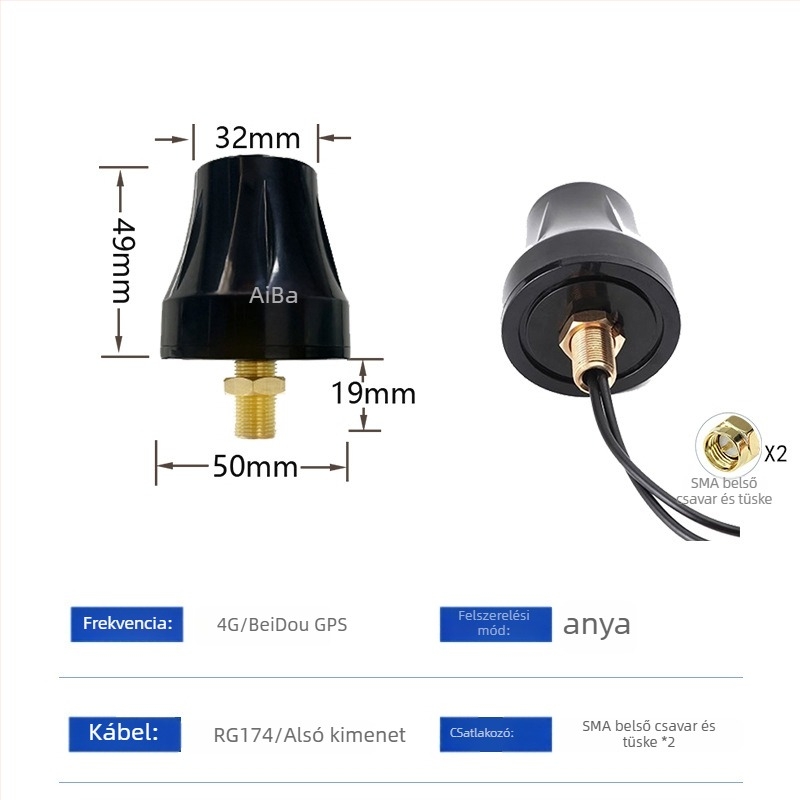 Beidou GPS szekrényantenna aktív LNA-val, 3V/5V tápegység, SMA csatlakozó, kerek gomba forma