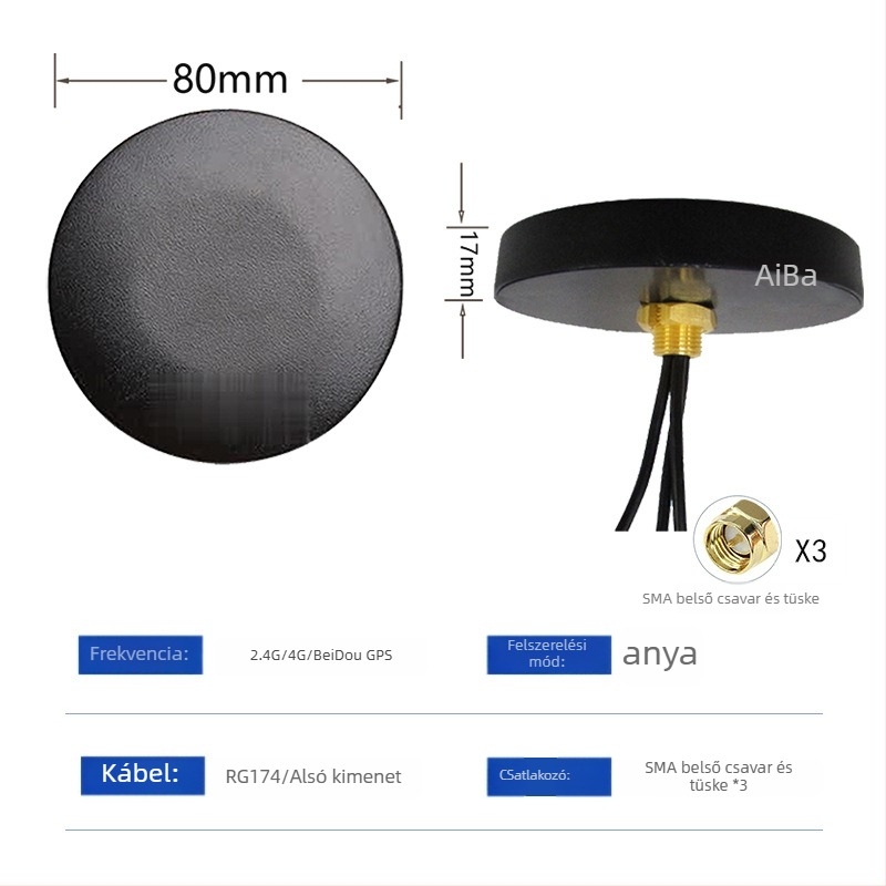 Beidou GPS szekrényantenna aktív LNA-val, 3V/5V tápegység, SMA csatlakozó, kerek gomba forma