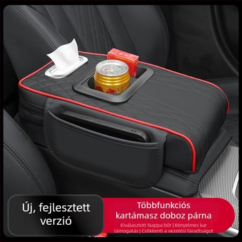 Bőr kartámasz párna pohártartóval és zsebkendő tartóval, univerzális, testreszabható, márka Luda