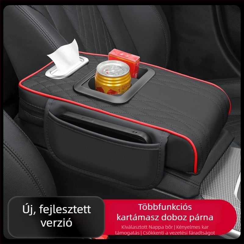 Bőr kartámasz párna pohártartóval és zsebkendő tartóval, univerzális, testreszabható, márka Luda