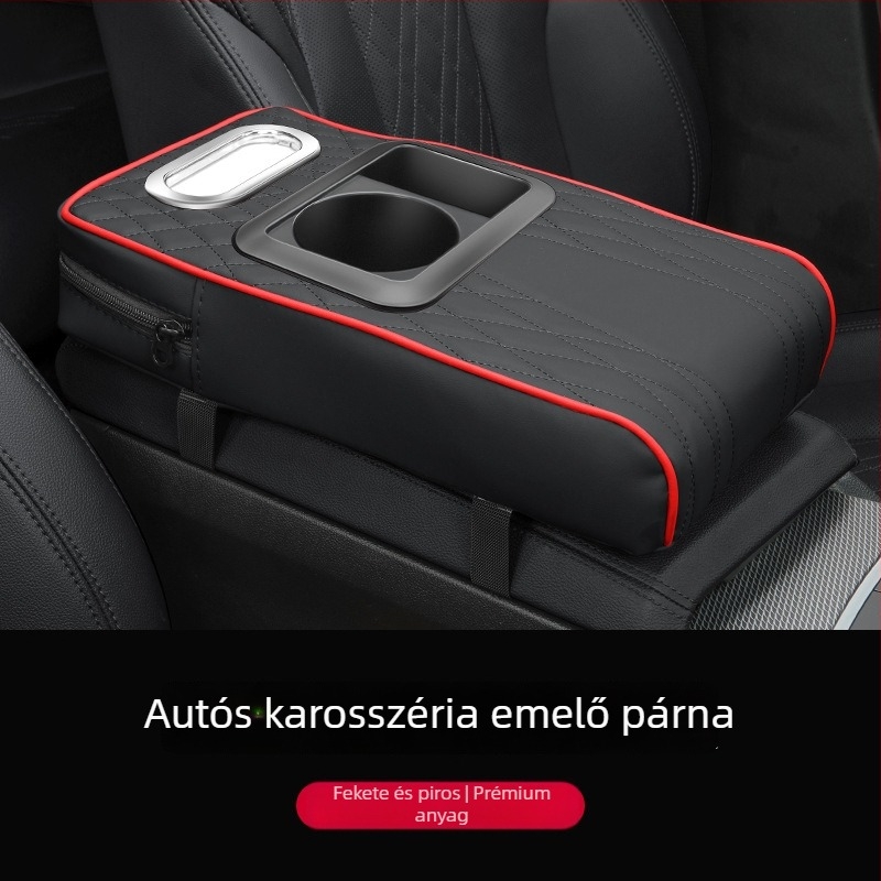 Bőr kartámasz párna pohártartóval és zsebkendő tartóval, univerzális, testreszabható, márka Luda