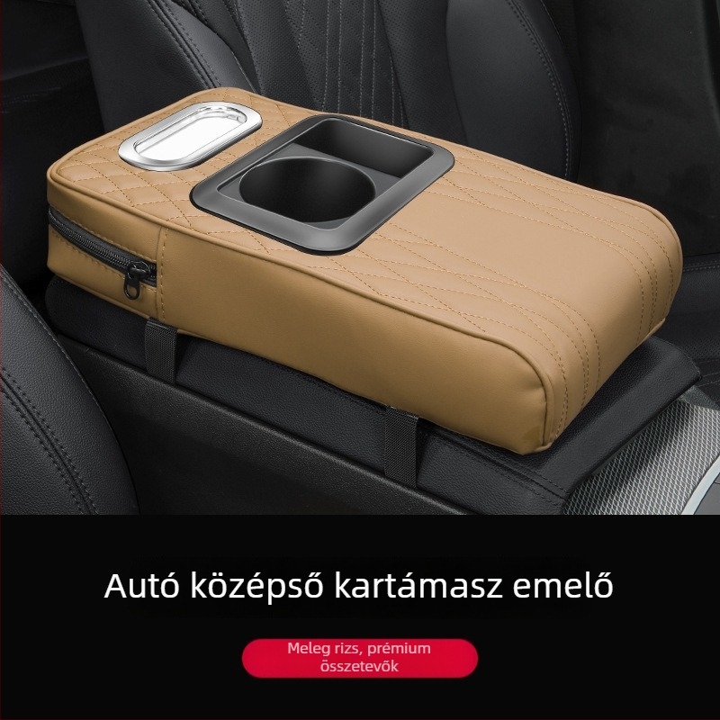 Bőr kartámasz párna pohártartóval és zsebkendő tartóval, univerzális, testreszabható, márka Luda