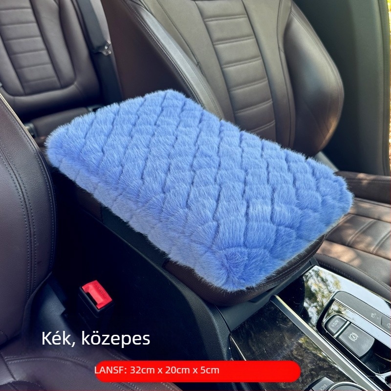 Autó középkonzol párna memóriahab, gyémánt mintás rövid plüss, emelő párna, imitált gyapjú, univerzális illeszkedés