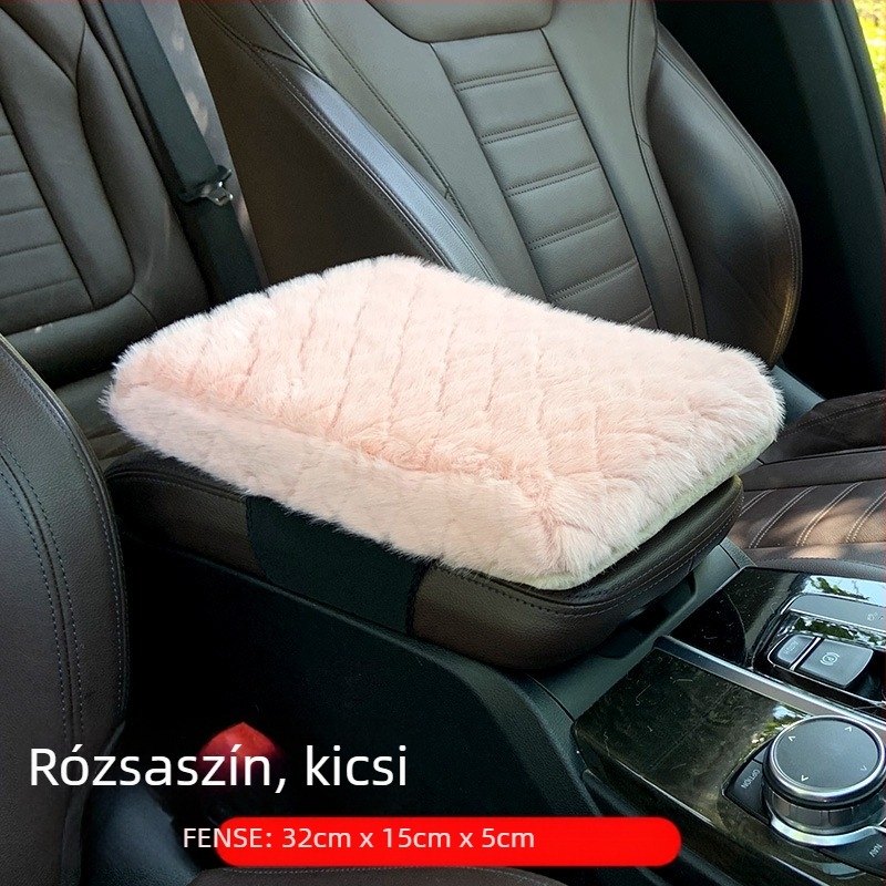 Autó középkonzol párna memóriahab, gyémánt mintás rövid plüss, emelő párna, imitált gyapjú, univerzális illeszkedés