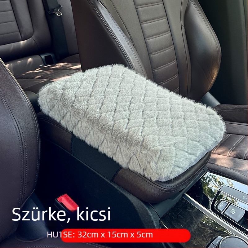 Autó középkonzol párna memóriahab, gyémánt mintás rövid plüss, emelő párna, imitált gyapjú, univerzális illeszkedés