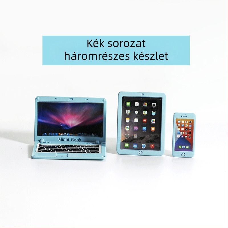 Babaház kiegészítők — Mini hajlítható jegyzetfüzet, imitációs mini számítógép, tablet és telefon, háromrészes modell N122 (Anyag: ötvözet; Feldolgozás: minta testreszabás; 3C konfiguráció: 14 év feletti játékok; Alkalmazható kor: 18+)