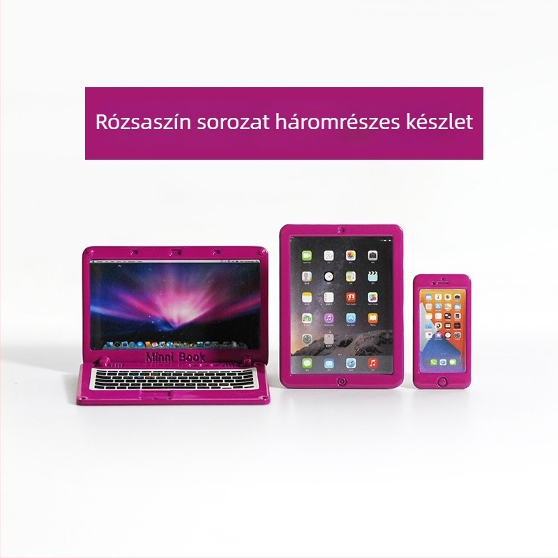 Babaház kiegészítők — Mini hajlítható jegyzetfüzet, imitációs mini számítógép, tablet és telefon, háromrészes modell N122 (Anyag: ötvözet; Feldolgozás: minta testreszabás; 3C konfiguráció: 14 év feletti játékok; Alkalmazható kor: 18+)