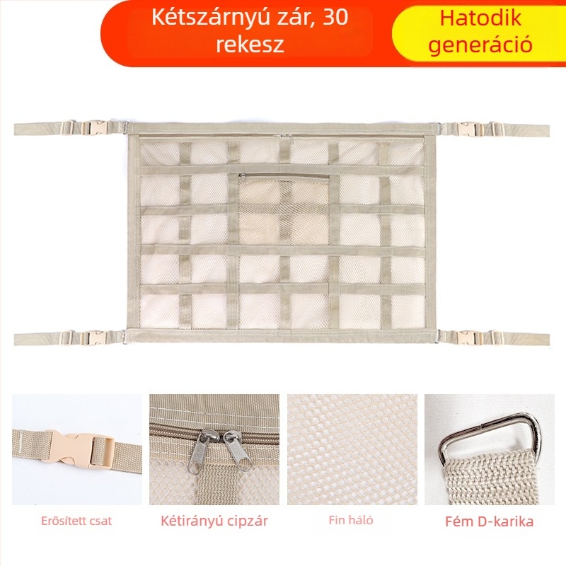 Autó belső függő tároló táska – kétszintű hálós tároló, középső konzolhoz, nem szőtt anyag, testreszabható