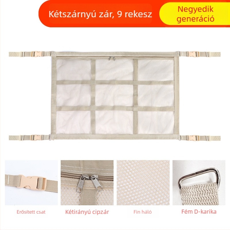 Autó belső függő tároló táska – kétszintű hálós tároló, középső konzolhoz, nem szőtt anyag, testreszabható