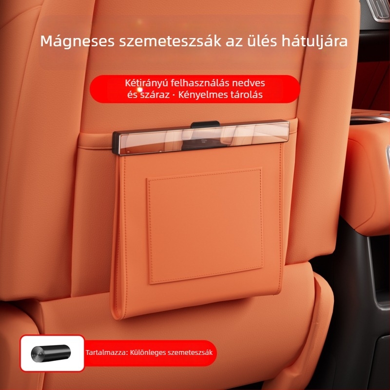 Bőr autóülés hátsó részéhez mágneses, vízálló szemeteszsák, 5L