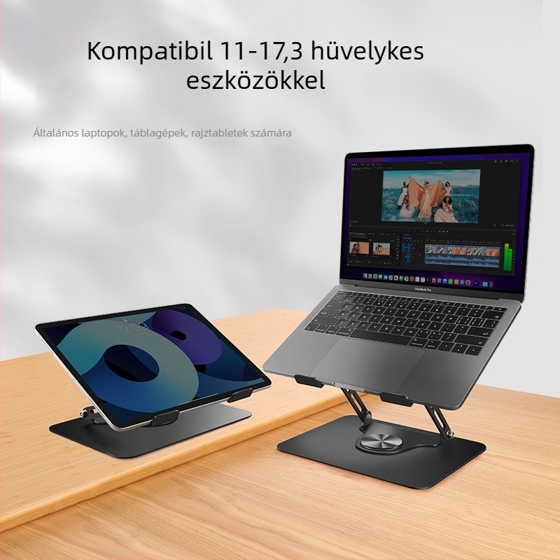 Notebook- és tabletatartó, összecsukható hűtéssel, galvanizált vasból, modell SZ, 1,68 kg, Vaydeer márka, több méret kompatibilis
