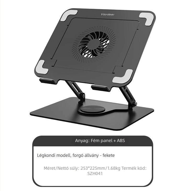 Notebook- és tabletatartó, összecsukható hűtéssel, galvanizált vasból, modell SZ, 1,68 kg, Vaydeer márka, több méret kompatibilis