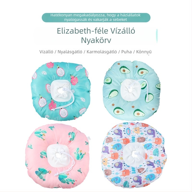 Puha Elizabethán gallér macskák és kiskutyák számára, vízálló, aranyos rajzfilmszerű dizájn, nyalogatás elleni