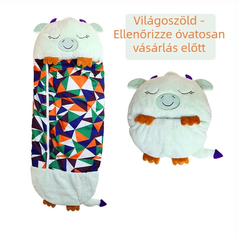 Gyerekeknek plüss hálzsák tárolóval, kettős funkció – hálzsák és párna, poliészter anyag, töltet: pamut és üreges pamut, 0,55–1,0 kg