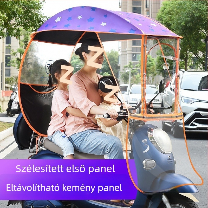 Elektromos jármű esővédő baldachin alumínium vázon, 6 merevítővel, automatikus nyitás, félautomata zárás, 190T Impact anyag, UPF 50+