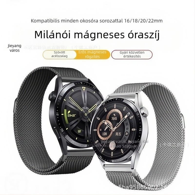 Milánói Milanese mágneses rozsdamentes acél óraszíj Huawei Watch GT5/Watch5, 18mm-22mm